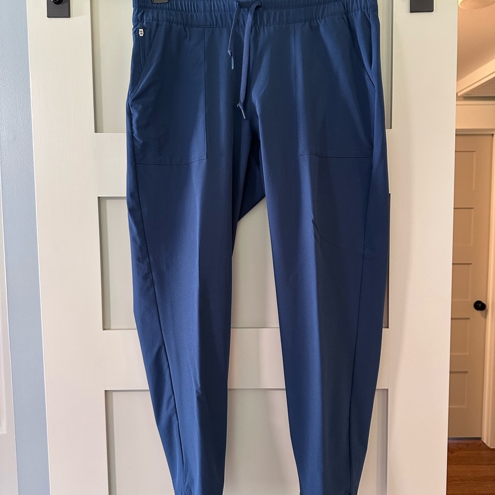 Adidas Blue Joggers with Tapered Legs and Elastic Waistband